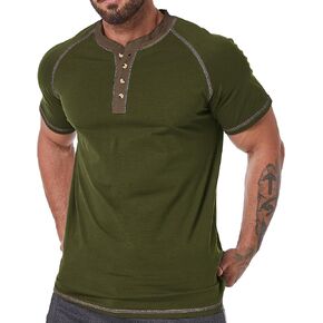 UOUA Mens Short Sleeve Henley Shirts Casual Comfortable Cotton T-Shirt Raglan Sleeve Summer Vintage Button Tops