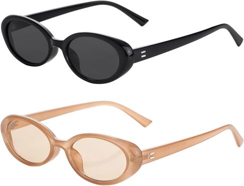 Onrtry Vintage Small Oval Sunglasses for Women Men 90s Sunglasses Narrow Eyeglasses UV400 Protection 2 Pack in Kuwait
