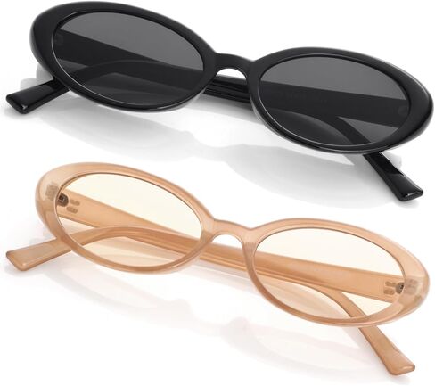 Onrtry Vintage Small Oval Sunglasses for Women Men 90s Sunglasses Narrow Eyeglasses UV400 Protection 2 Pack in Kuwait