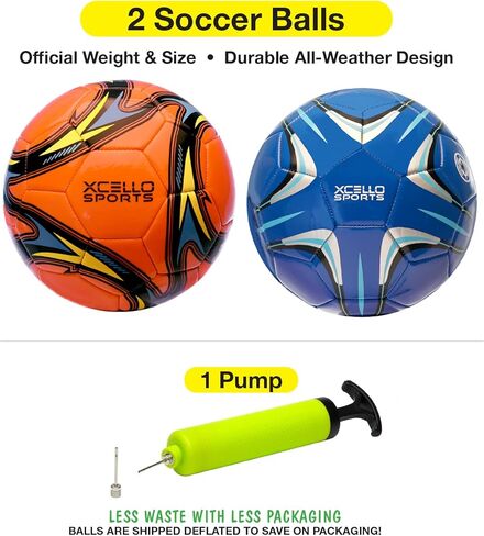 كرة قدم مقاس 5، عبوة من قطعتين (أزرق/فضي، برتقالي/أزرق/أصفر) مع مضخة in Kuwait