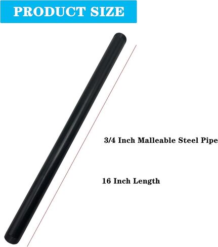 3/4 Inch Mallealbe Cast Iron Pipe, Pre Cut, Industrial Steel Black Fits Standard One Half Inch Black Threaded Pipes Nipples and Fittings, Build Vintage DIY Furniture, 10 Pack (8 Inch Length) in Saudi Arabia