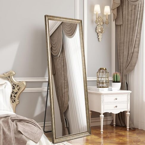 Full Length Mirror 67"x 26", Floor Mirror Beaded Frame with Stand Wall-Mounted or Leaning, Stand Up Mirror Full Large Body Mirror Big Tall Full Mirror for Bedroom (Beaded Brown) in Saudi Arabia