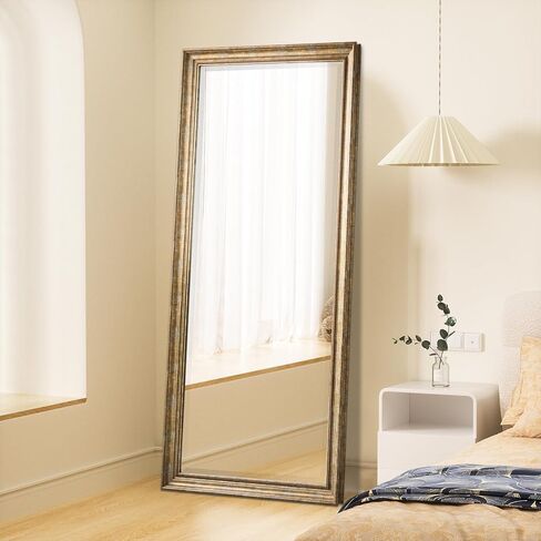 Full Length Mirror 67"x 26", Floor Mirror Beaded Frame with Stand Wall-Mounted or Leaning, Stand Up Mirror Full Large Body Mirror Big Tall Full Mirror for Bedroom (Beaded Brown) in Saudi Arabia