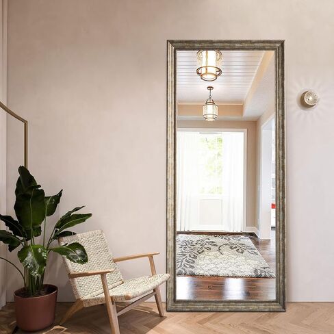 Full Length Mirror 67"x 26", Floor Mirror Beaded Frame with Stand Wall-Mounted or Leaning, Stand Up Mirror Full Large Body Mirror Big Tall Full Mirror for Bedroom (Beaded Brown) in Saudi Arabia