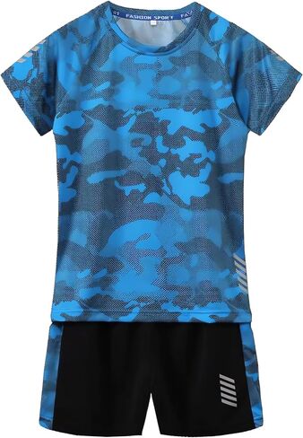 Jellyuu Boys Summer Clothing Sets Kids Outfit Set Camouflage Short Sleeve T-Shirt+ Shorts Sportswear 3-13Years in Kuwait