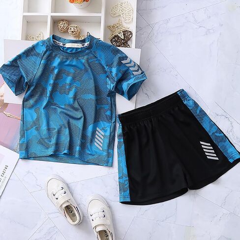 Jellyuu Boys Summer Clothing Sets Kids Outfit Set Camouflage Short Sleeve T-Shirt+ Shorts Sportswear 3-13Years in Kuwait