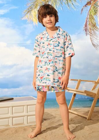 قميص هاواي للأولاد من SURF CUZ بأزرار سفلية، قميص للأطفال الصغار إلى الأطفال الكبار بأكمام قصيرة لقضاء العطلات in Kuwait