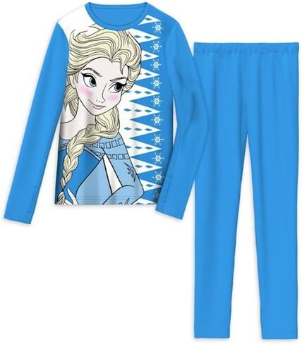 طقم ملابس داخلية حرارية من الأعلى والأسفل للفتيات من Cuddl Duds ClimateRight مكون من قطعتين (صغير 6-7، الأميرة إلسا) أزرق in Kuwait