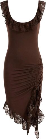 فستان نسائي قصير من Verdusa مزين بكشكشة ودانتيل متباين ورباط غير متماثل in Kuwait