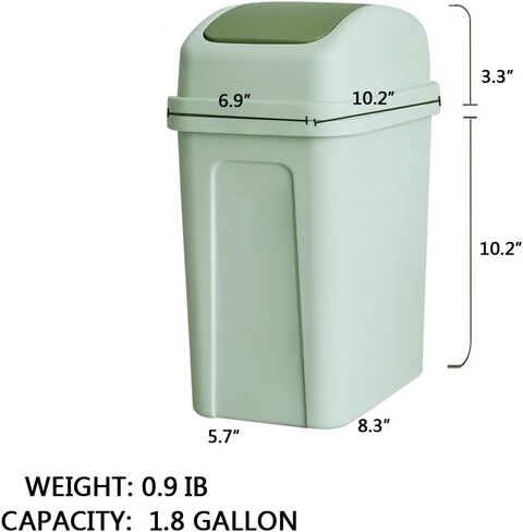 7 Liter / 1.8 Gallon Plastic Trash Can, Small Garbage Can with Swing Lid (Green) in Saudi Arabia
