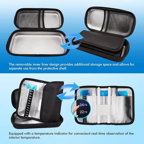 Insulin Cooler Travel Hard Case with 3 Ice Packs for Travel- EVA Medication Diabetic Travel Case for Insulin Pen, Glucose Meter and Diabetic Supplies 24 Hrs Temperture Control(Black) in Saudi Arabia