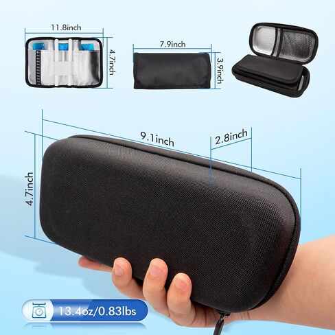 Insulin Cooler Travel Hard Case with 3 Ice Packs for Travel- EVA Medication Diabetic Travel Case for Insulin Pen, Glucose Meter and Diabetic Supplies 24 Hrs Temperture Control(Black) in Saudi Arabia
