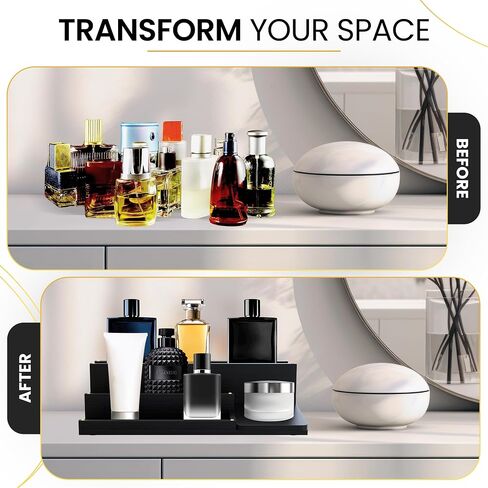 Cologne Organizer for Men - 3-Tier Solid Wood Cologne Stand with Hidden Compartments, Multi-Purpose Perfume Organizer and Display Shelf for Organizing Accessories, Ideal Gift for Men, Black in Saudi Arabia
