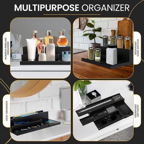 Cologne Organizer for Men - 3-Tier Solid Wood Cologne Stand with Hidden Compartments, Multi-Purpose Perfume Organizer and Display Shelf for Organizing Accessories, Ideal Gift for Men, Black in Saudi Arabia