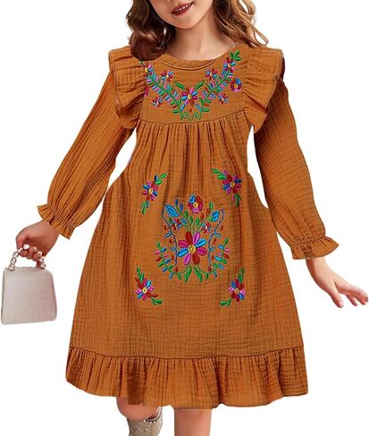 Mexican Dress for Girls 2024 Traditional Vestidos Mexicanos Cinco De Mayo Easter Embroidered Dresses Toddler Kids in Saudi Arabia