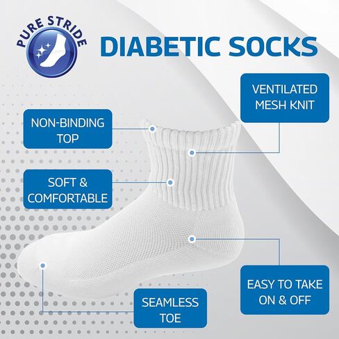 Pure Stride Diabetic Socks Quarter Length - Non-Binding Top, Ventilated Mesh Knit with Seamless Toe for Men and Women in Saudi Arabia