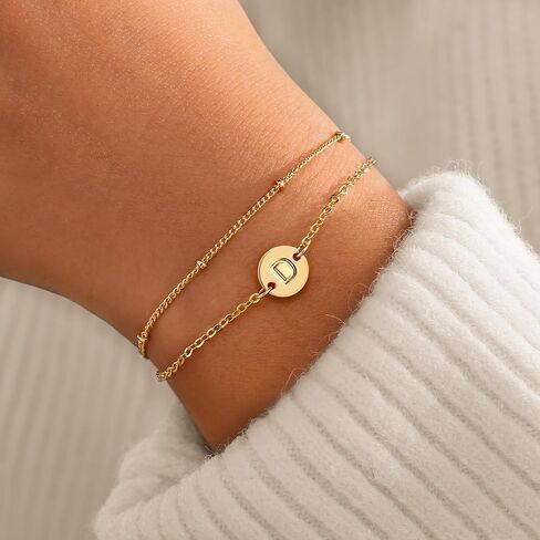 MONOZO Valentines Day Gifts - Gold Initial Bracelets for Women Girls - 16K Gold Plated Letter Initial Bracelet Personalized Disc Monogram Bracelet Gold Bracelets for Women Teen Girl Gifts Trendy Stuff in Kuwait