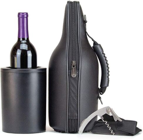 CaddyO Leather Wine Tote Gel-Infused Chiller, Handle, Bottle Opener & Shoulder Strap in Saudi Arabia