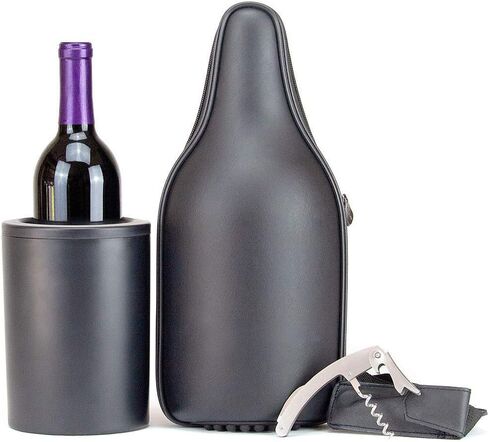 CaddyO Leather Wine Tote Gel-Infused Chiller, Handle, Bottle Opener & Shoulder Strap in Saudi Arabia