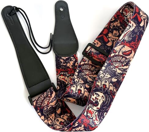 فاسق الفن الغيتار حزام أحمر بارد الملحقات الغيتار حزام الكتف قابل للتعديل مع نهايات جلدية لباس الغيتار الصوتية والكهربائية هدية للرجال in Kuwait