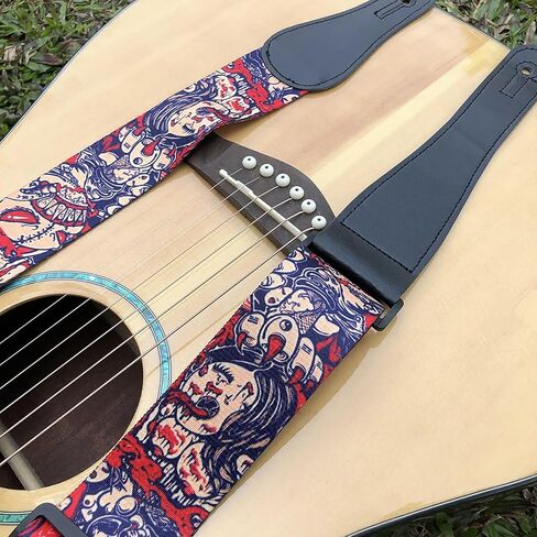 فاسق الفن الغيتار حزام أحمر بارد الملحقات الغيتار حزام الكتف قابل للتعديل مع نهايات جلدية لباس الغيتار الصوتية والكهربائية هدية للرجال in Kuwait