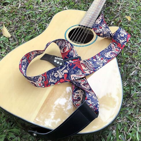 فاسق الفن الغيتار حزام أحمر بارد الملحقات الغيتار حزام الكتف قابل للتعديل مع نهايات جلدية لباس الغيتار الصوتية والكهربائية هدية للرجال in Kuwait