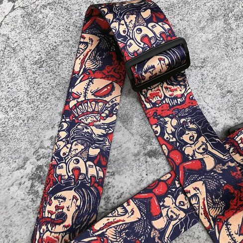 فاسق الفن الغيتار حزام أحمر بارد الملحقات الغيتار حزام الكتف قابل للتعديل مع نهايات جلدية لباس الغيتار الصوتية والكهربائية هدية للرجال in Kuwait