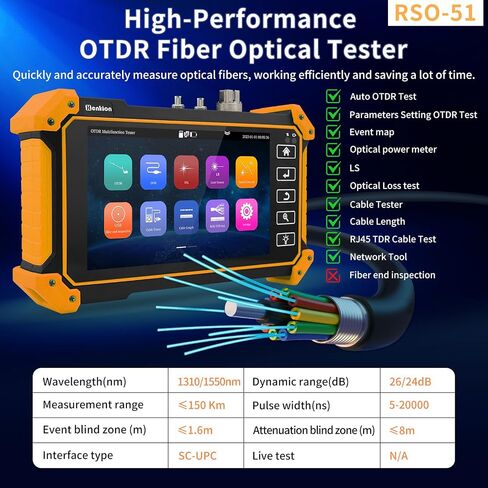 Henkion Optical Fiber Tester Wavelengh 1310/1550nm Dynamic Range 26/24dB Auto OTDR Fiber Test SC/UPC Optica Fiber Tool LS OPM VFL OLS Event Map Network Tools Cable Tester File Setting/Report in Saudi Arabia