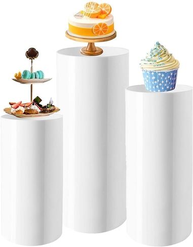 تقف قاعدة التمثال اسطوانة مستديرة، قاعدة عرض قاعدة اسطوانة مستديرة ركائز حفل زفاف ديكور فني أبيض، تخزين قابل للتكديس واستقرار قوي، Small3pcs in Kuwait