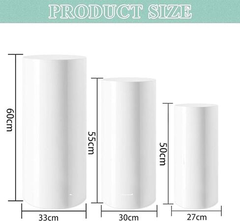 تقف قاعدة التمثال اسطوانة مستديرة، قاعدة عرض قاعدة اسطوانة مستديرة ركائز حفل زفاف ديكور فني أبيض، تخزين قابل للتكديس واستقرار قوي، Small3pcs in Kuwait