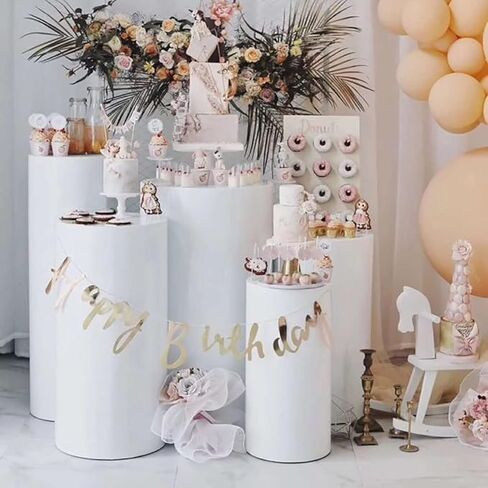 تقف قاعدة التمثال اسطوانة مستديرة، قاعدة عرض قاعدة اسطوانة مستديرة ركائز حفل زفاف ديكور فني أبيض، تخزين قابل للتكديس واستقرار قوي، Small3pcs in Kuwait
