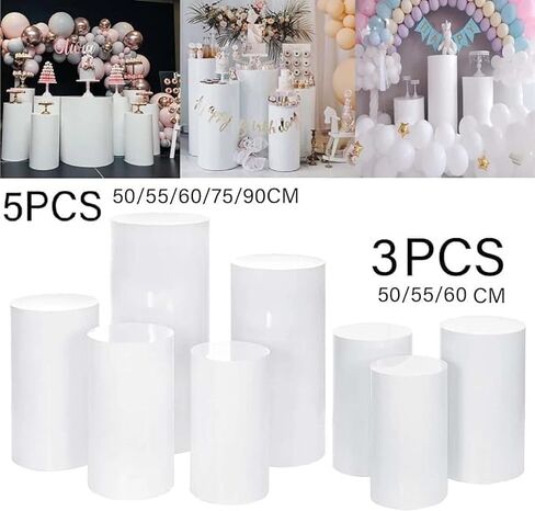 تقف قاعدة التمثال اسطوانة مستديرة، قاعدة عرض قاعدة اسطوانة مستديرة ركائز حفل زفاف ديكور فني أبيض، تخزين قابل للتكديس واستقرار قوي، Small3pcs in Kuwait