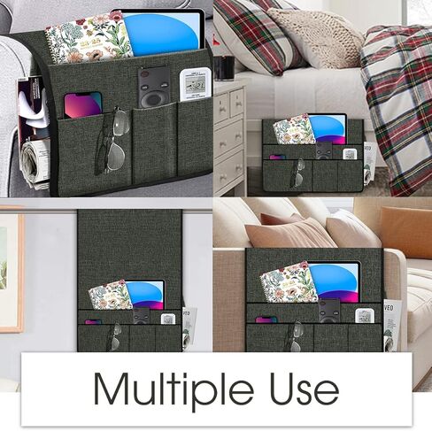 Joywell كرسي بذراعين حامل جهاز تحكم عن بعد على الأريكة وذراع الكرسي للتحكم عن بعد في التلفزيون، 5 جيوب منظم مسند ذراع الأريكة للمجلات والكتب والهاتف الخلوي والآيباد، رمادي داكن in Kuwait