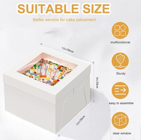15pcs Cake Boxes, 12x12x8 Inches White Bakery Boxes with Window Tall Dessert Cardboard Boxes for Pastries, Desserts, Cupcakes, Pie- Cake Decorating Supplies in Saudi Arabia