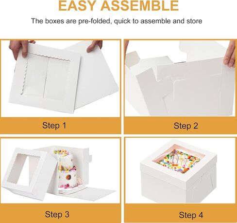 15pcs Cake Boxes, 12x12x8 Inches White Bakery Boxes with Window Tall Dessert Cardboard Boxes for Pastries, Desserts, Cupcakes, Pie- Cake Decorating Supplies in Saudi Arabia