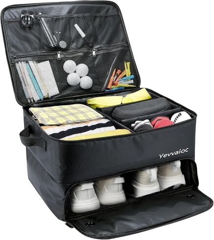 Golf Trunk Organizer 2 Layer with Separate Compartment for 2 Pair Shoes,Waterproof Car Golf Locker to Store Golf Accessories Golf Trunk Storage for Balls Gloves Tees Golf Gifts in Saudi Arabia