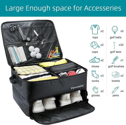 Golf Trunk Organizer 2 Layer with Separate Compartment for 2 Pair Shoes,Waterproof Car Golf Locker to Store Golf Accessories Golf Trunk Storage for Balls Gloves Tees Golf Gifts in Saudi Arabia