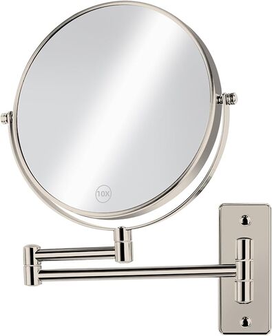 Magnifying Mirror Wall Mounted, 8" Bathroom Makeup Mirror, 1X/10X Double Sided, Extended Arm 360° Swivel Extension Mirror, Nickel in Saudi Arabia