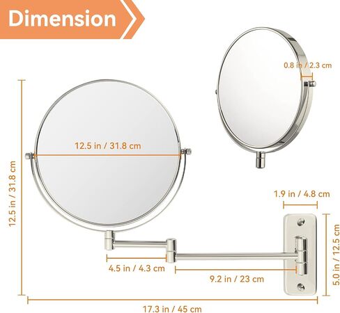 Magnifying Mirror Wall Mounted, 8" Bathroom Makeup Mirror, 1X/10X Double Sided, Extended Arm 360° Swivel Extension Mirror, Nickel in Saudi Arabia