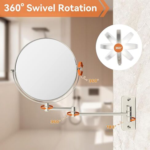 Magnifying Mirror Wall Mounted, 8" Bathroom Makeup Mirror, 1X/10X Double Sided, Extended Arm 360° Swivel Extension Mirror, Nickel in Saudi Arabia