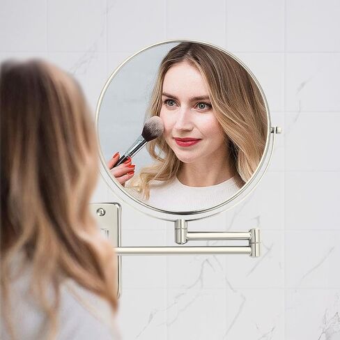 Magnifying Mirror Wall Mounted, 8" Bathroom Makeup Mirror, 1X/10X Double Sided, Extended Arm 360° Swivel Extension Mirror, Nickel in Saudi Arabia