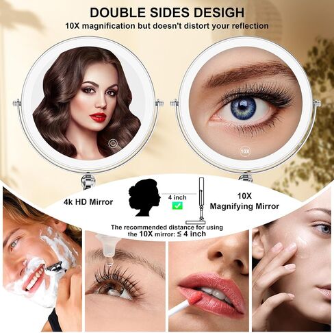 مرآة مكياج مضيئة [إصدار محسن السطوع]، مرآة مكبرة مزدوجة الجوانب قابلة لإعادة الشحن بقدرة 2500 مللي أمبير في الساعة 10 مرات مع مرآة زينة واقفة على سطح الطاولة بثلاثة ألوان مع ارتفاع قابل للتعديل، كروم in Saudi Arabia