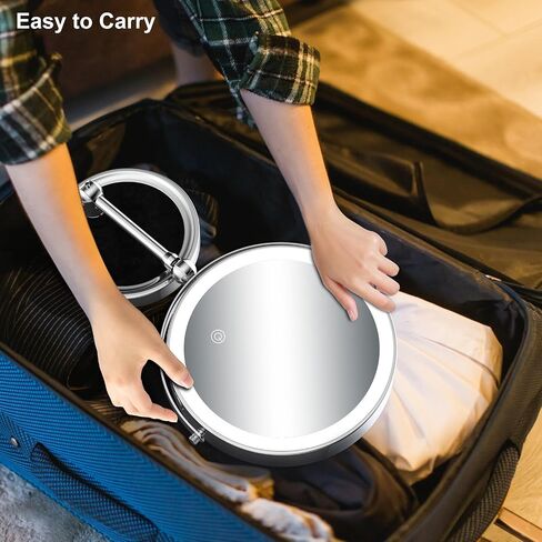 مرآة مكياج مضيئة [إصدار محسن السطوع]، مرآة مكبرة مزدوجة الجوانب قابلة لإعادة الشحن بقدرة 2500 مللي أمبير في الساعة 10 مرات مع مرآة زينة واقفة على سطح الطاولة بثلاثة ألوان مع ارتفاع قابل للتعديل، كروم in Saudi Arabia