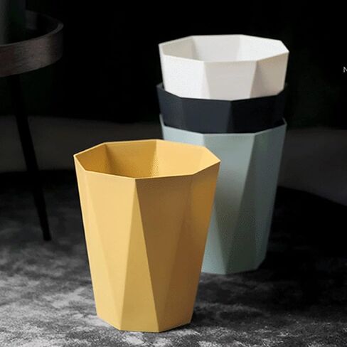 Polygon Small Trash Can Round Plastic Wastebasket, Wastebasket Garbage Container Bin for Bathrooms, Kitchens, Home Offices, Kids Rooms (Mustard Yellow-S) in Saudi Arabia