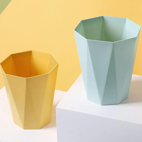 Polygon Small Trash Can Round Plastic Wastebasket, Wastebasket Garbage Container Bin for Bathrooms, Kitchens, Home Offices, Kids Rooms (Mustard Yellow-S) in Saudi Arabia