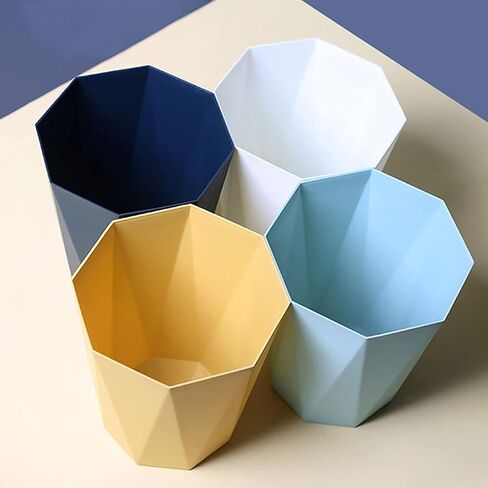 Polygon Small Trash Can Round Plastic Wastebasket, Wastebasket Garbage Container Bin for Bathrooms, Kitchens, Home Offices, Kids Rooms (Mustard Yellow-S) in Saudi Arabia