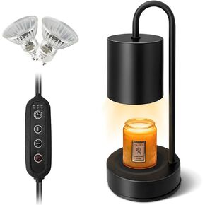 Electric Candle Warmer Lamp with Timer, Black Adjustable Dimmable Light Candle Warming Lamps with 2 * 50w Bulbs for Home Decor (Cylinder)