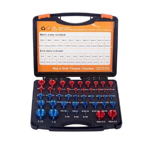 44Pcs Nut and Bolt Thread Checker Carbon Steel Bolt and Nut Identifier Gauge with Storage Box for Repair Technicians