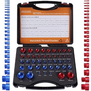 Nut and Bolt Thread Checker Gauge - 44 PCS Nut and Bolt Checkers, 23 Inch & 21 Metric Sizes Individually Assembled Thread Gauge(44pcs Alloy）