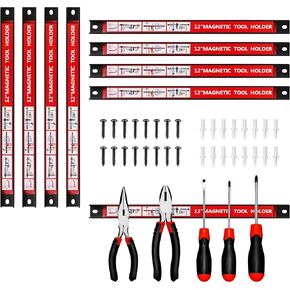 12'' Magnet Tool Holders Storage Organizer, 4 Pack Wall Mount Magnetic Tool Strips, Metal Magnet Tool Organizer Bars for Garage, Kitchen, Workshop (Mounting Screws Included)